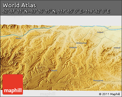 Physical 3D Map of the Area around 43° 1' 43" N, 118° 13' 29" E