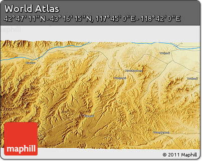 Physical 3D Map of the Area around 43° 1' 43" N, 118° 13' 29" E