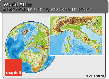Physical Location Map of the Area around 43° 1' 43" N, 11° 7' 30" E