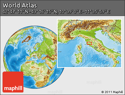 Physical Location Map of the Area around 43° 1' 43" N, 11° 7' 30" E