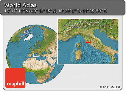 Satellite Location Map of the Area around 43° 1' 43" N, 11° 7' 30" E