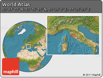 Satellite Location Map of the Area around 43° 1' 43" N, 11° 7' 30" E