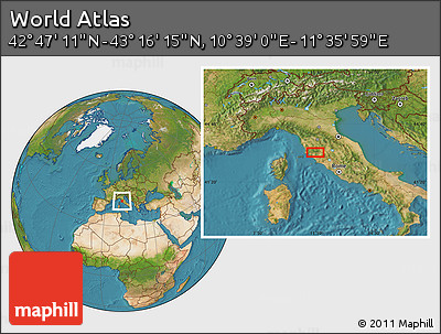 Satellite Location Map of the Area around 43° 1' 43" N, 11° 7' 30" E