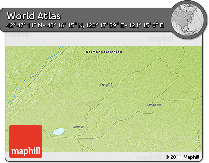 Physical 3D Map of the Area around 43° 1' 43" N, 120° 46' 30" E