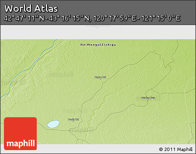 Physical 3D Map of the Area around 43° 1' 43" N, 120° 46' 30" E