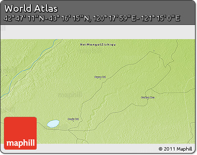 Physical 3D Map of the Area around 43° 1' 43" N, 120° 46' 30" E