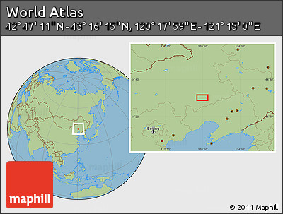 Savanna Style Location Map of the Area around 43° 1' 43" N, 120° 46' 30" E
