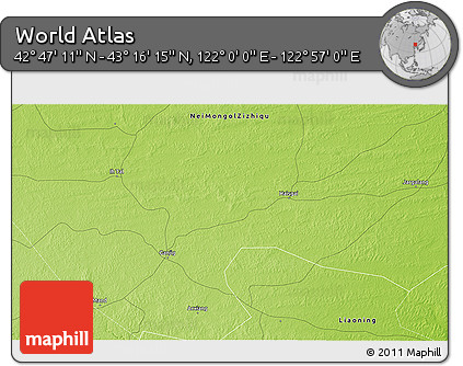 Physical 3D Map of the Area around 43° 1' 43" N, 122° 28' 29" E