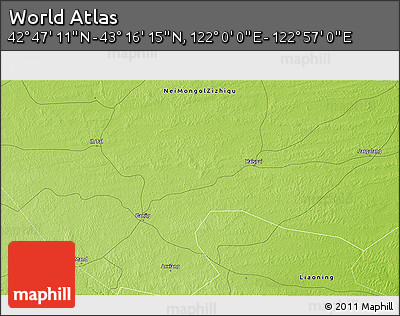 Physical 3D Map of the Area around 43° 1' 43" N, 122° 28' 29" E