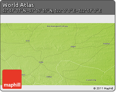 Physical 3D Map of the Area around 43° 1' 43" N, 122° 28' 29" E