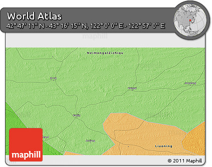 Political 3D Map of the Area around 43° 1' 43" N, 122° 28' 29" E