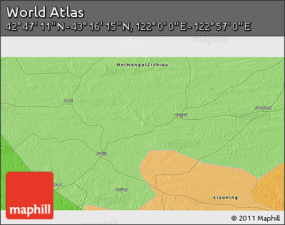 Political 3D Map of the Area around 43° 1' 43" N, 122° 28' 29" E