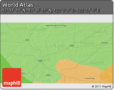 Political 3D Map of the Area around 43° 1' 43" N, 122° 28' 29" E