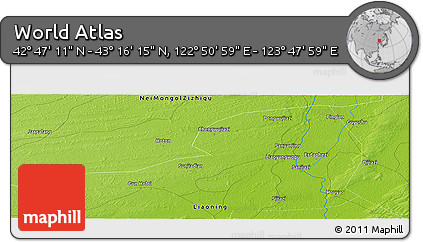 Physical Panoramic Map of the Area around 43° 1' 43" N, 123° 19' 29" E