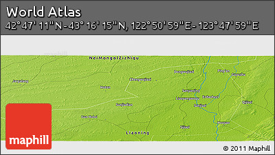 Physical Panoramic Map of the Area around 43° 1' 43" N, 123° 19' 29" E