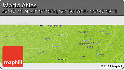 Physical Panoramic Map of the Area around 43° 1' 43" N, 123° 19' 29" E
