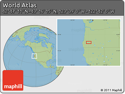Savanna Style Location Map of the Area around 43° 1' 43" N, 123° 10' 30" W