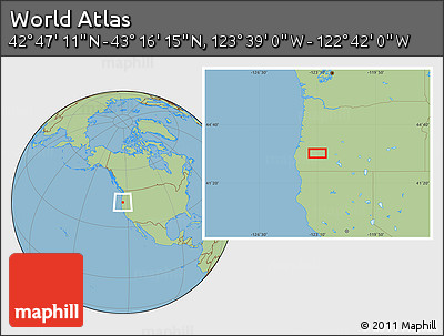 Savanna Style Location Map of the Area around 43° 1' 43" N, 123° 10' 30" W