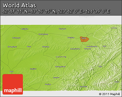 Physical 3D Map of the Area around 43° 1' 43" N, 124° 10' 30" E