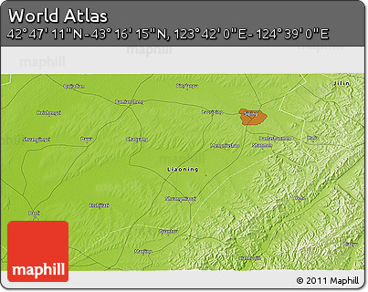 Physical 3D Map of the Area around 43° 1' 43" N, 124° 10' 30" E