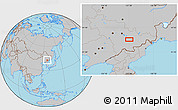 Gray Location Map of the area around 43° 1' 43" N, 127° 34' 30" E