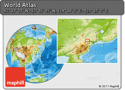Physical Location Map of the Area around 43° 1' 43" N, 129° 16' 30" E