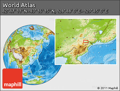 Physical Location Map of the Area around 43° 1' 43" N, 129° 16' 30" E
