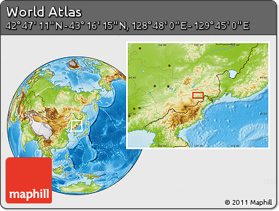Physical Location Map of the Area around 43° 1' 43" N, 129° 16' 30" E