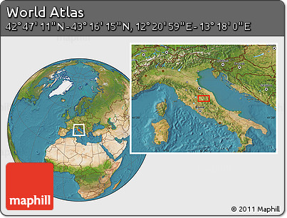 Satellite Location Map of the Area around 43° 1' 43" N, 12° 49' 29" E