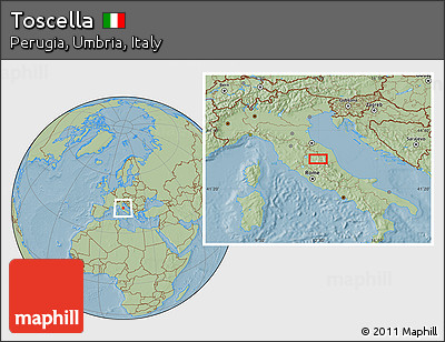 Savanna Style Location Map of Toscella, hill shading