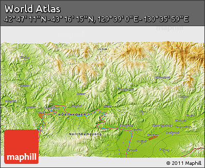 Physical 3D Map of the Area around 43° 1' 43" N, 130° 7' 30" E