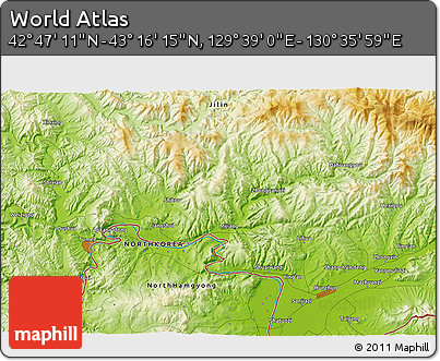 Physical 3D Map of the Area around 43° 1' 43" N, 130° 7' 30" E