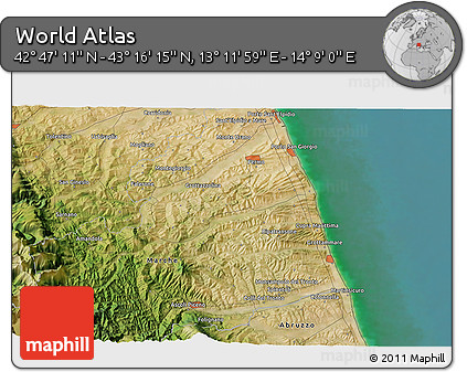 Satellite 3D Map of the Area around 43° 1' 43" N, 13° 40' 30" E