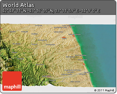 Satellite 3D Map of the Area around 43° 1' 43" N, 13° 40' 30" E
