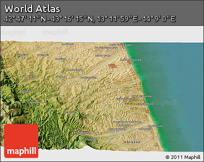 Satellite 3D Map of the Area around 43° 1' 43" N, 13° 40' 30" E