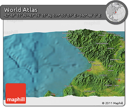 Satellite 3D Map of the Area around 43° 1' 43" N, 140° 19' 29" E