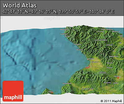 Satellite 3D Map of the Area around 43° 1' 43" N, 140° 19' 29" E