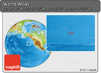 Physical Location Map of the Area around 43° 1' 43" N, 140° 10' 30" W