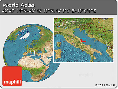 Satellite Location Map of the Area around 43° 1' 43" N, 14° 31' 30" E