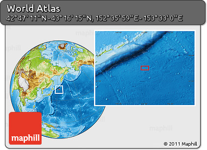 Physical Location Map of the Area around 43° 1' 43" N, 153° 4' 29" E