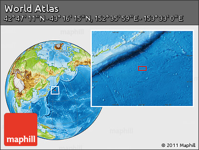 Physical Location Map of the Area around 43° 1' 43" N, 153° 4' 29" E
