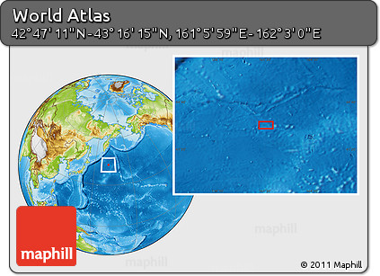 Physical Location Map of the Area around 43° 1' 43" N, 161° 34' 29" E