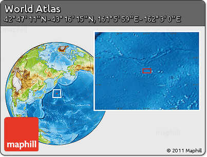 Physical Location Map of the Area around 43° 1' 43" N, 161° 34' 29" E
