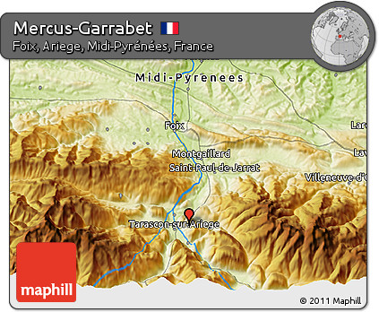 Physical 3D Map of Mercus-Garrabet