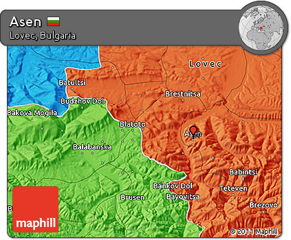 Political 3D Map of Asen
