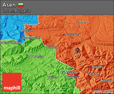 Political 3D Map of Asen