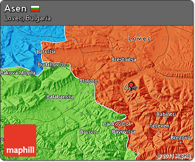 Political 3D Map of Asen