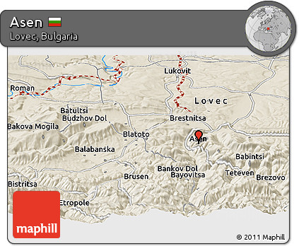 Shaded Relief Panoramic Map of Asen