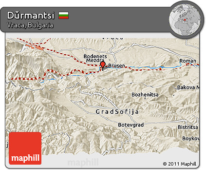 Shaded Relief Panoramic Map of Dŭrmantsi