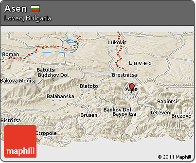 Shaded Relief Panoramic Map of Asen
